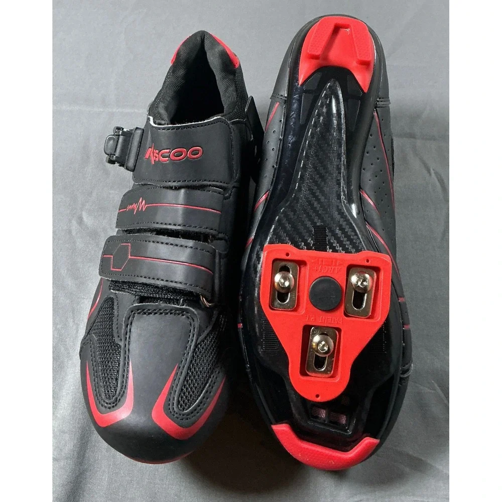 Kescoo Cycling Shoes Mens 7.5 Womens 9 Black Red Indoor Spin Road Bike Cleats 40